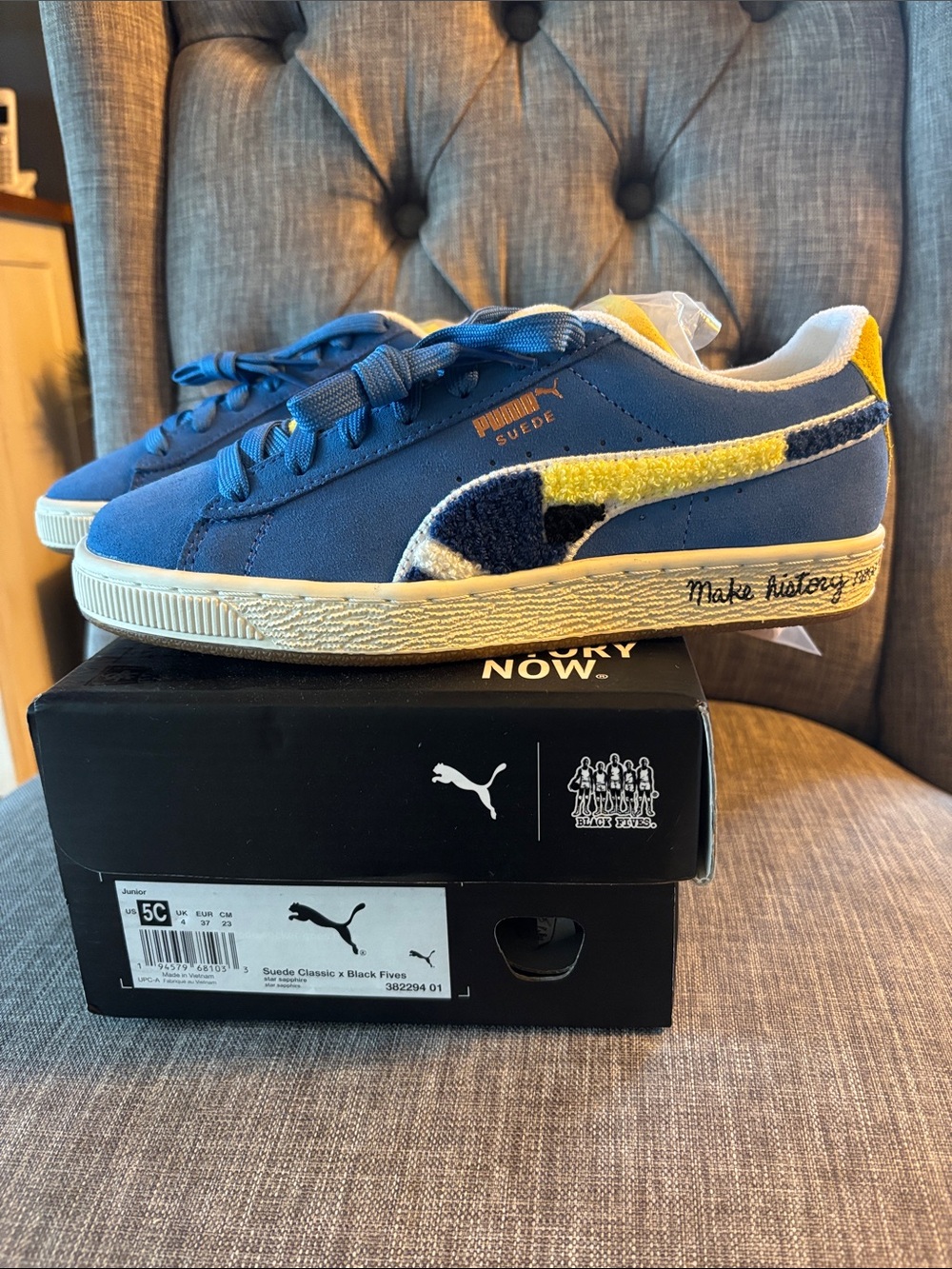 Puma Kids Suede Sneakers in Blue and Yellow